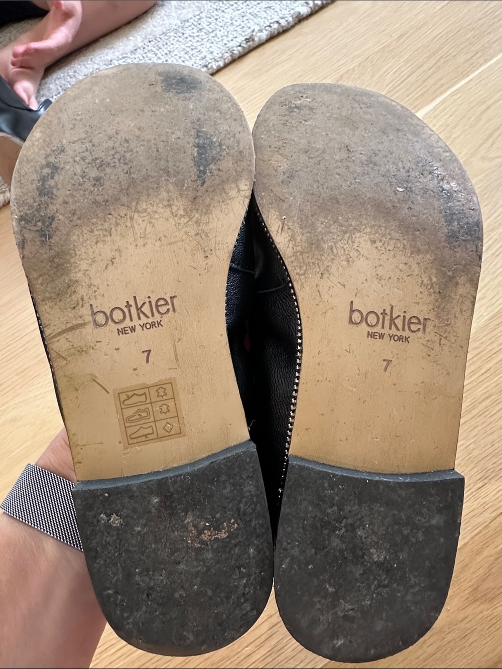 Botkier Black Leather Round-Toe Ballet Flats with Studded Trim - Picture 4 of 5